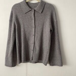 Bell sleeve grey/ gray button-up cardigan